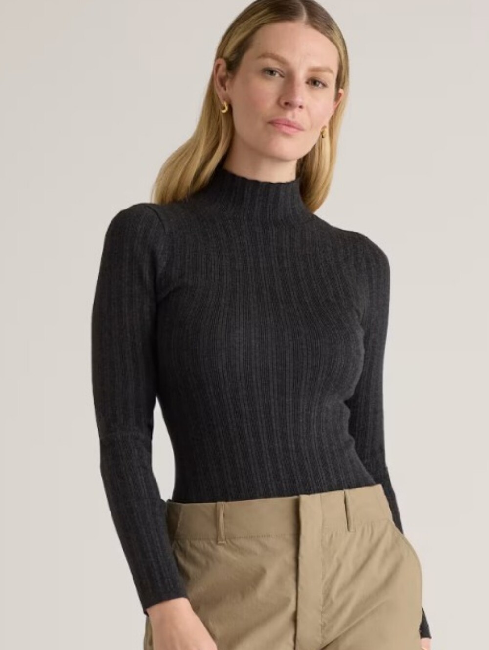 Quince Cotton Cashmere Ribbed Turtleneck Bodysuit